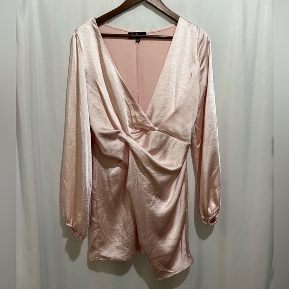 Lulus Long Sleeve Satin Dress As Always Pink Balloon Sleeve Mini Size Medium - Picture 2 of 8